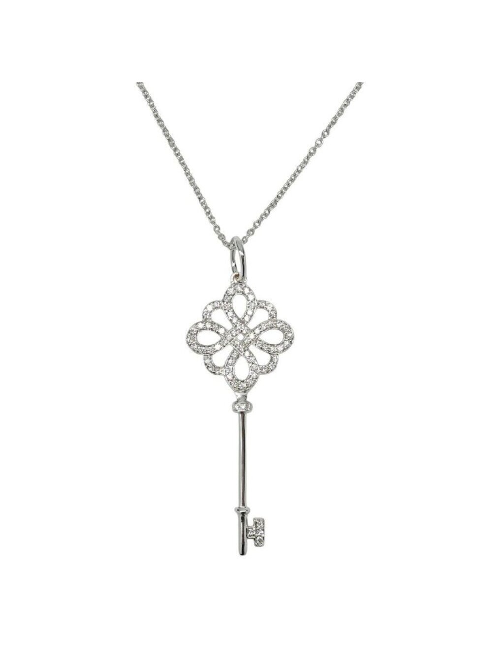 Tiffany & Co Knot Key Necklace Pave Diamond 750 White Gold Key Pendant